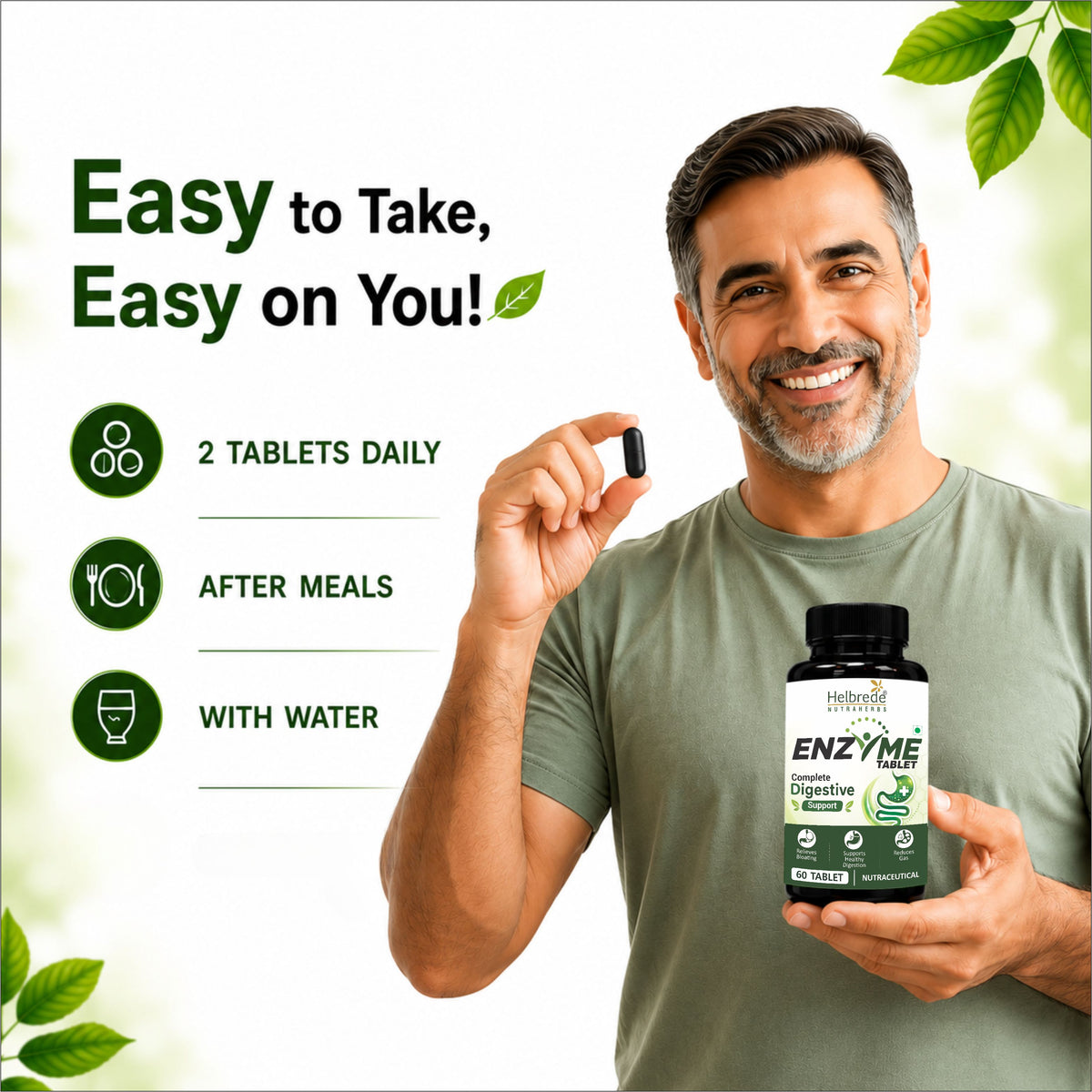 Helbrede NutraHerbs Digestive Enzyme Tablets | Fungal Diastase & Papain 60 Tablets