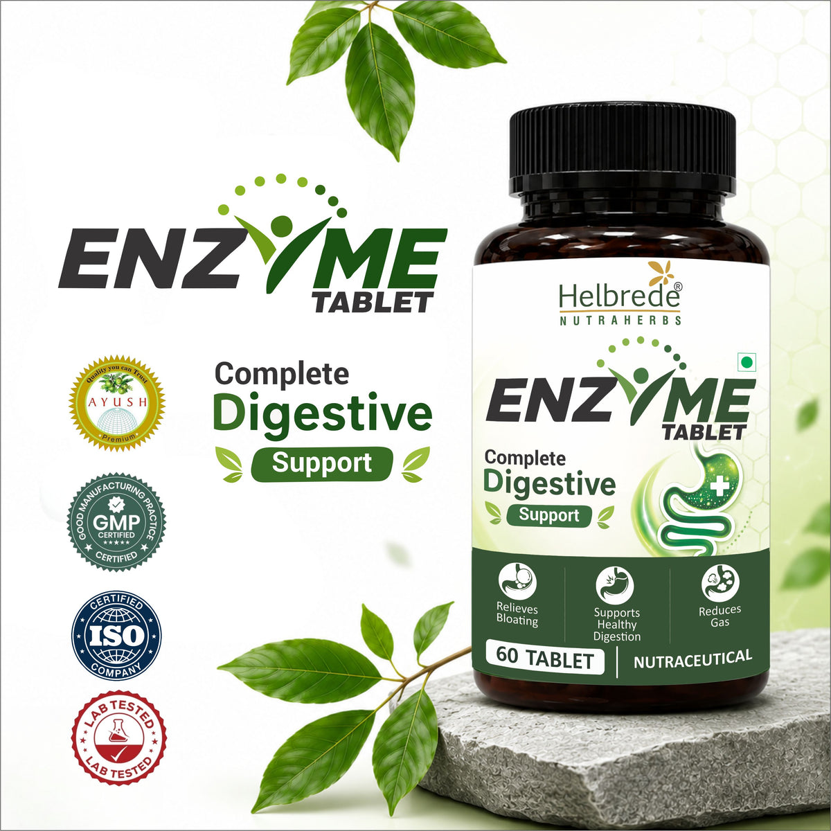 Helbrede NutraHerbs Digestive Enzyme Tablets | Fungal Diastase & Papain 60 Tablets