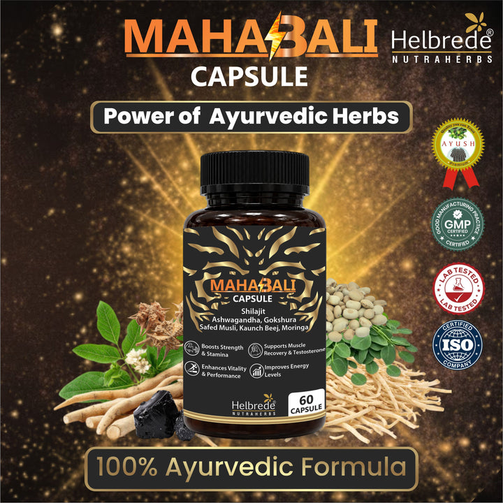 Mahabali Capsule for Men | Women Gym & Athlete Strength Booster | Ayurvedic Power Booster with Shilajit, Ashwagandha, Safed Musli, Kaunch Beej | Boost Strength, Stamina, Energy & Vitality | 60 Capsules
