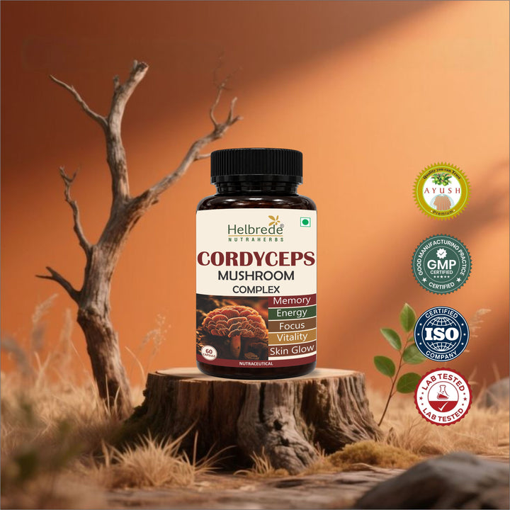 Helbrede Nutraherbs Cordyceps Mushroom Complex | Energy, Stamina & memory Support | 60 Vegetarian Capsules