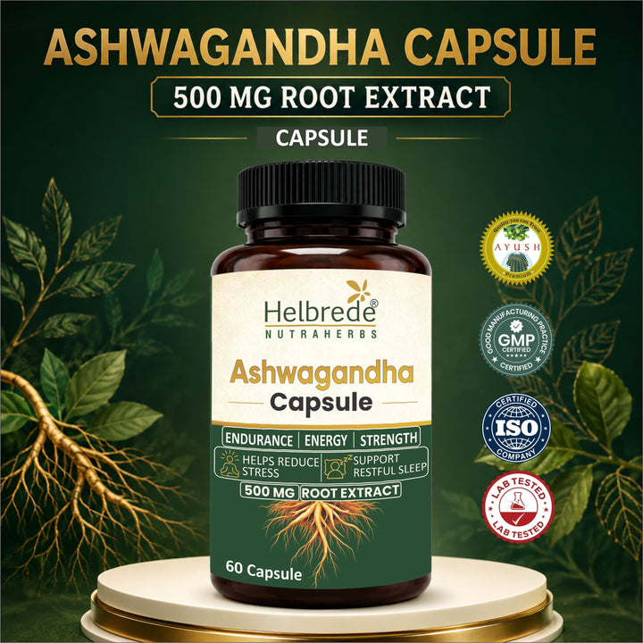 Helbrede Nutraherbs Ashwagandha Capsules 500mg | Withania Somnifera Root | 60 Capsules
