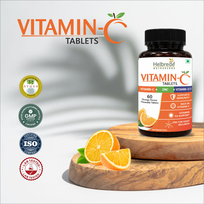 Helbrede Nutraherbs | Vitamin-C Chewable Tablets With Zinc & D3