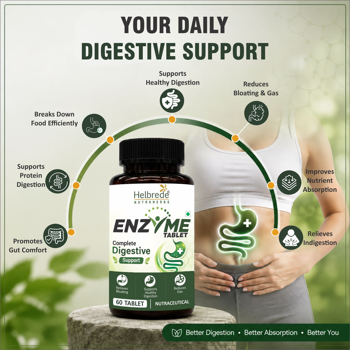 Helbrede NutraHerbs Digestive Enzyme Tablets | Fungal Diastase & Papain 60 Tablets