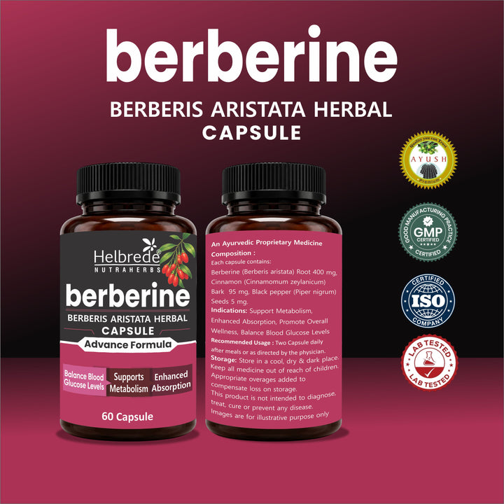 Helbrede Berberine Capsules 400mg | Berberis Aristata with Cinnamon & Black Pepper | Metabolic Wellness Support | 60 Capsules