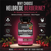 Helbrede Berberine Capsules 400mg | Berberis Aristata with Cinnamon & Black Pepper | Metabolic Wellness Support | 60 Capsules