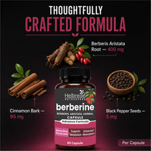 Helbrede Berberine Capsules 400mg | Berberis Aristata with Cinnamon & Black Pepper | Metabolic Wellness Support | 60 Capsules