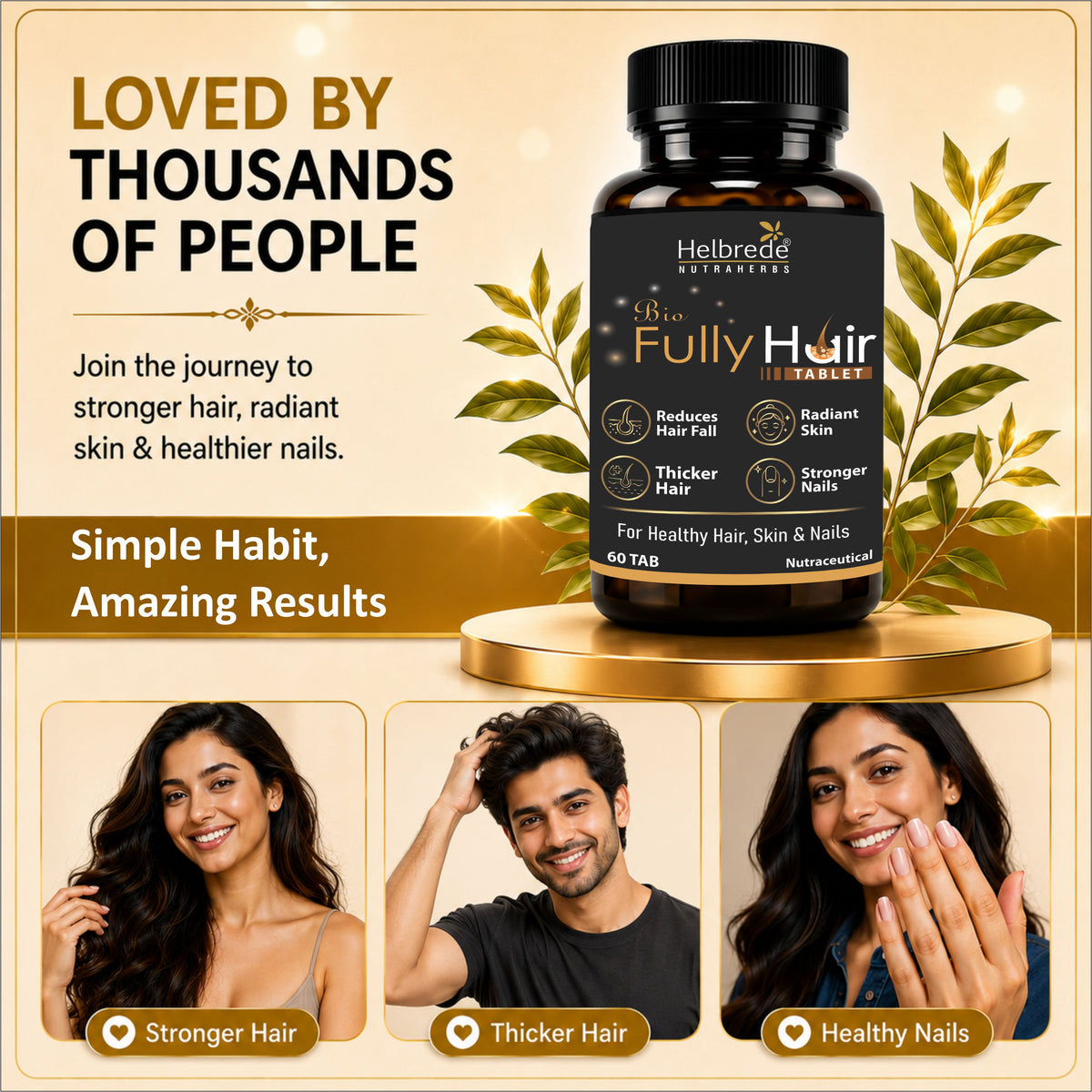 Helbrede Bio Fully Hair Tablet | Hair Growth Supplement with Biotin, Zinc & Selenium - Hebrede Nutraherbs