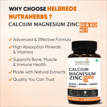 Helbrede Nutraherbs Calcium Magnesium Zinc D3, B12 & K2-7 Tablets | Bone, Muscle & Joint Support | 60 Tablets