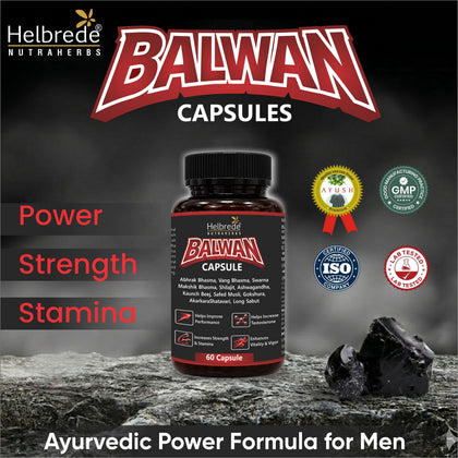 Balwan Capsules for Men | Gym & Athlete Strength Booster |  Ayurvedic Power Booster Enriched with Abhrak Bhasma & Vang Bhasma | Premium Herbal Formula for Natural Vitality, Endurance & Wellness | Enriched with potent ingredients like Shilajit| 60 Capsules