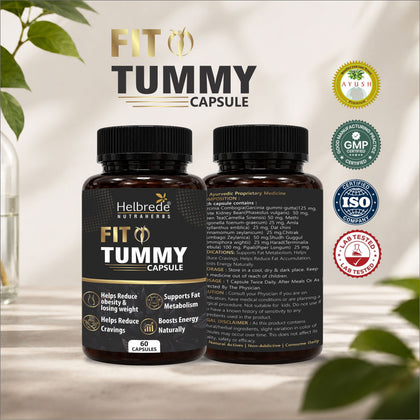 Helbrede Fit Tummy Capsule | Best Ayurvedic Weight Management Capsule for Men & Women | Fat Metabolism & Digestive Support - Hebrede Nutraherbs