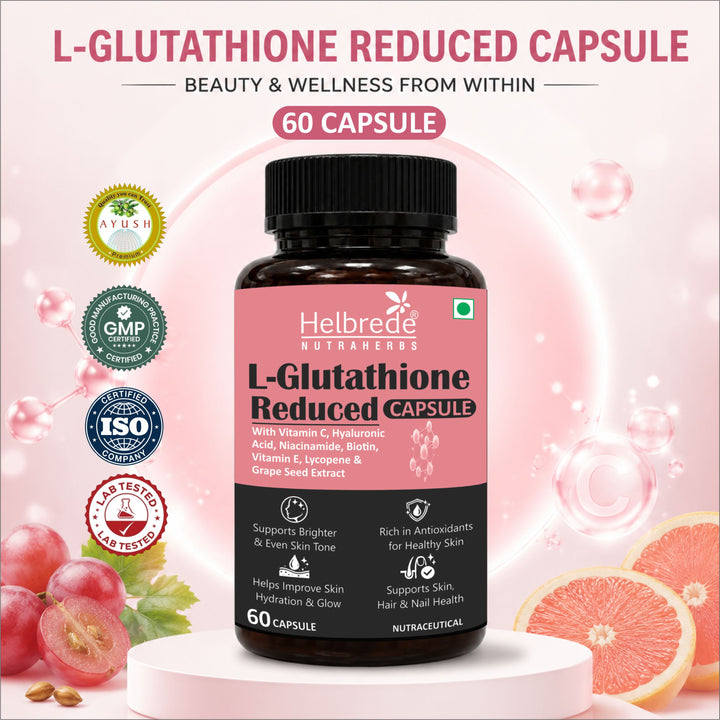 Helbrede L-Glutathione Reduced Capsules 500mg | Antioxidant Skin, Hair & Nail Support
