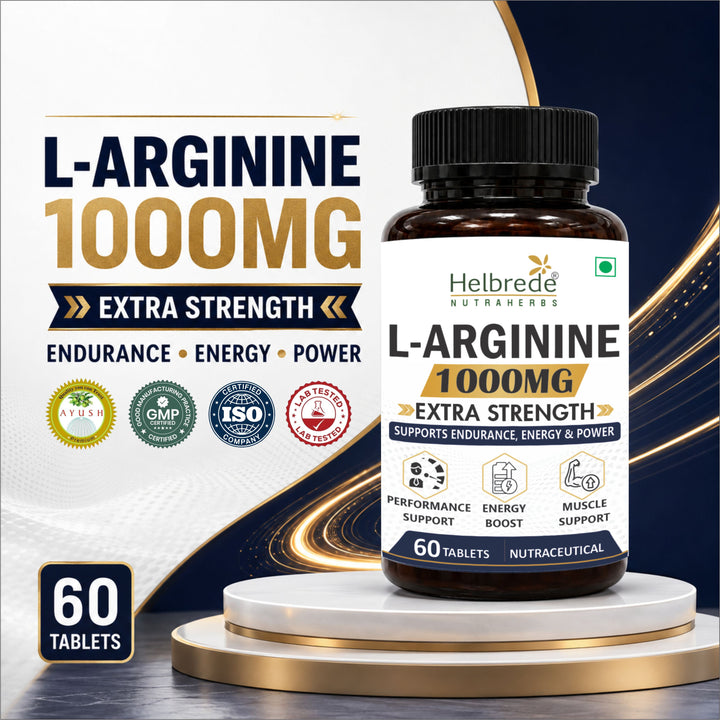 Helbrede L-Arginine 1000 mg Tablets | Amino Acid for Endurance &amp; Workout Support | 60 Tablets