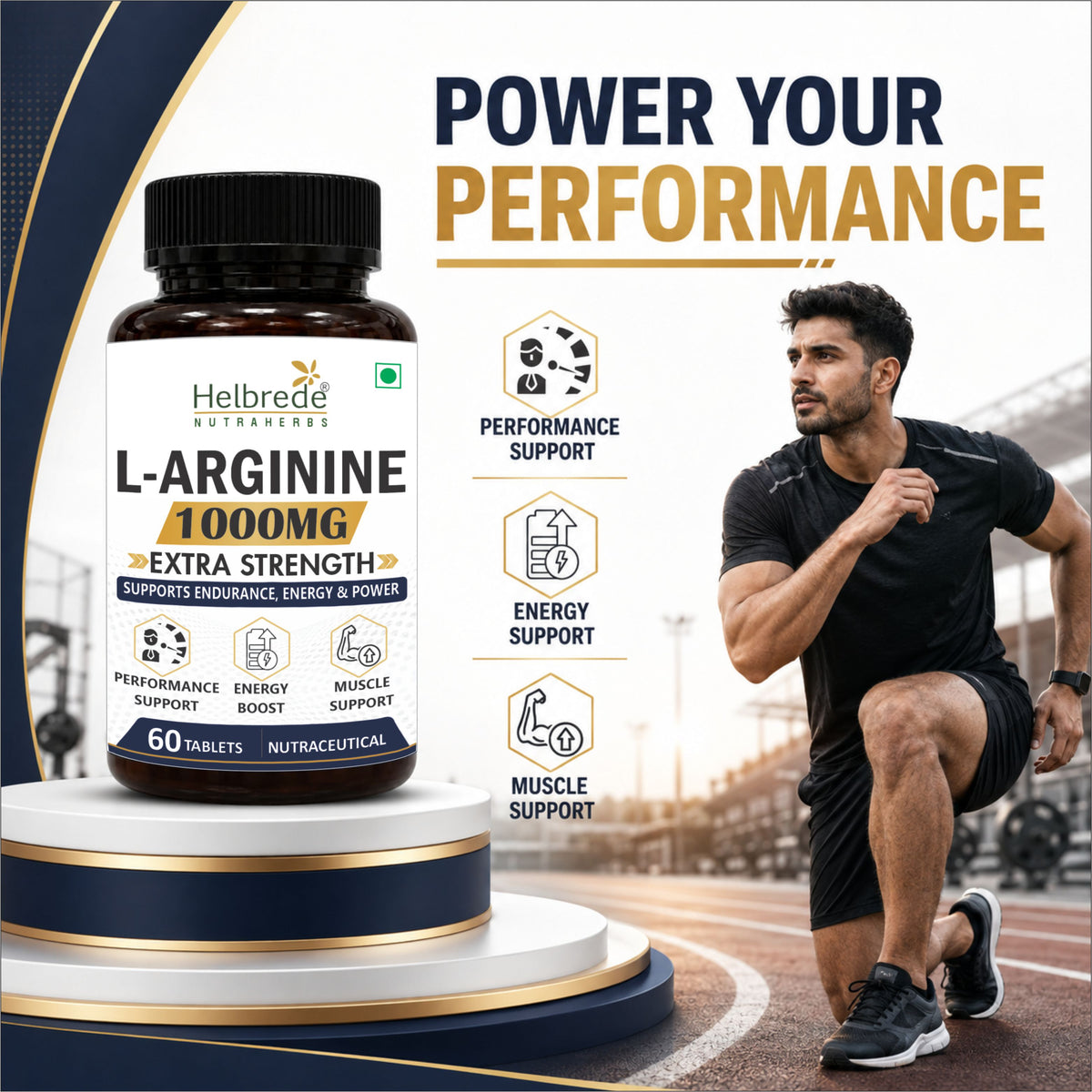 Helbrede L-Arginine 1000 mg Tablets | Amino Acid for Endurance &amp; Workout Support | 60 Tablets