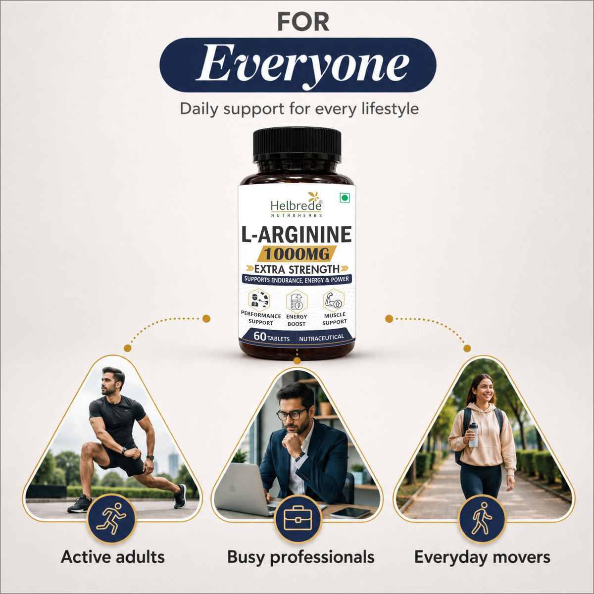Helbrede L-Arginine 1000 mg Tablets | Amino Acid for Endurance &amp; Workout Support | 60 Tablets
