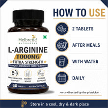 Helbrede L-Arginine 1000 mg Tablets | Amino Acid for Endurance & Workout Support | 60 Tablets