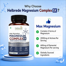 Helbrede Nutraherbs Magnesium Complex 5X | 5 Forms of Magnesium with Zinc, Vitamin D3, B12 & Vitamin C | 60 Tablets