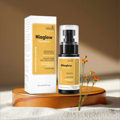 Helbrede Nutraherbs Niaglow Face Serum | Niacinamide 10% & Hyaluronic Acid 2% Serum for Glowing Skin - Hebrede Nutraherbs