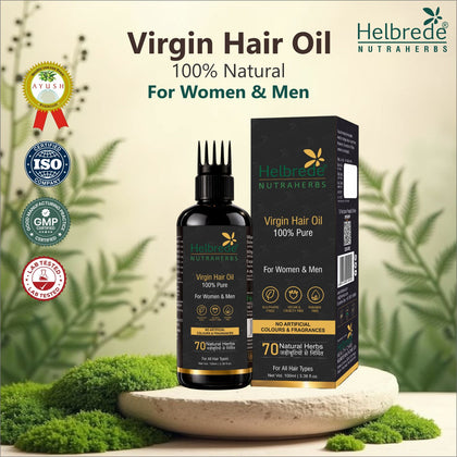 Nutraherbs Virgin Hair Oil | Ayurvedic extracts like Amla, Bhringraj, Brahmi, and Hibiscus | 100 ML - Hebrede Nutraherbs