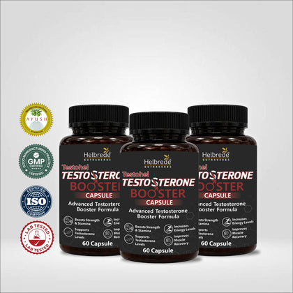 Helbrede testohel Testosterone Booster Capsule | Best Ayurvedic Testosterone Booster for Men | Strength, Stamina & Vitality Support - Hebrede Nutraherbs